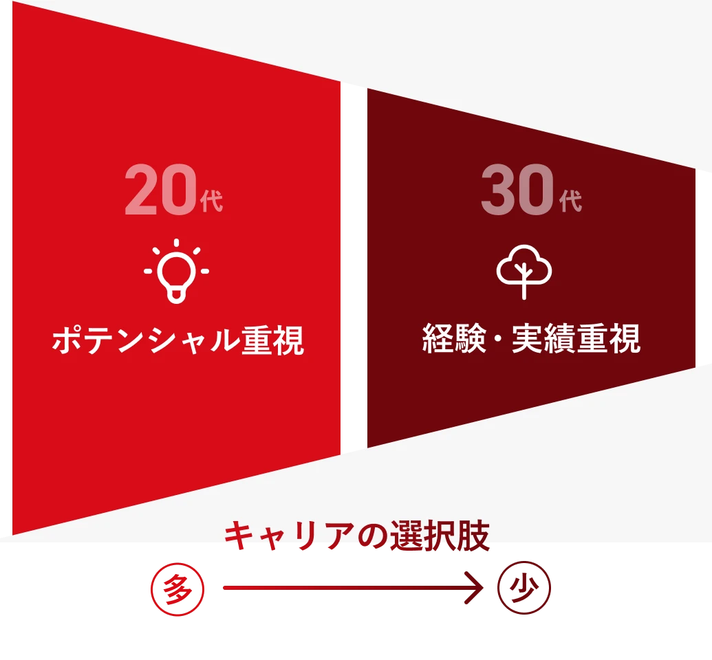 キャリアの選択肢は20代で広く、30代以降は狭まる